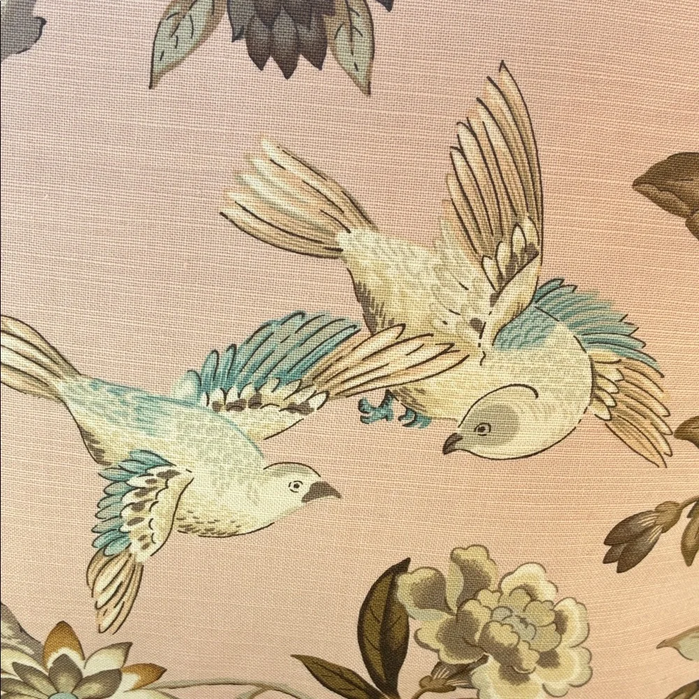 NEW Anthropologie Pink Floral Bird Print Chinoiserie Pillow Decorative 18” x 15”